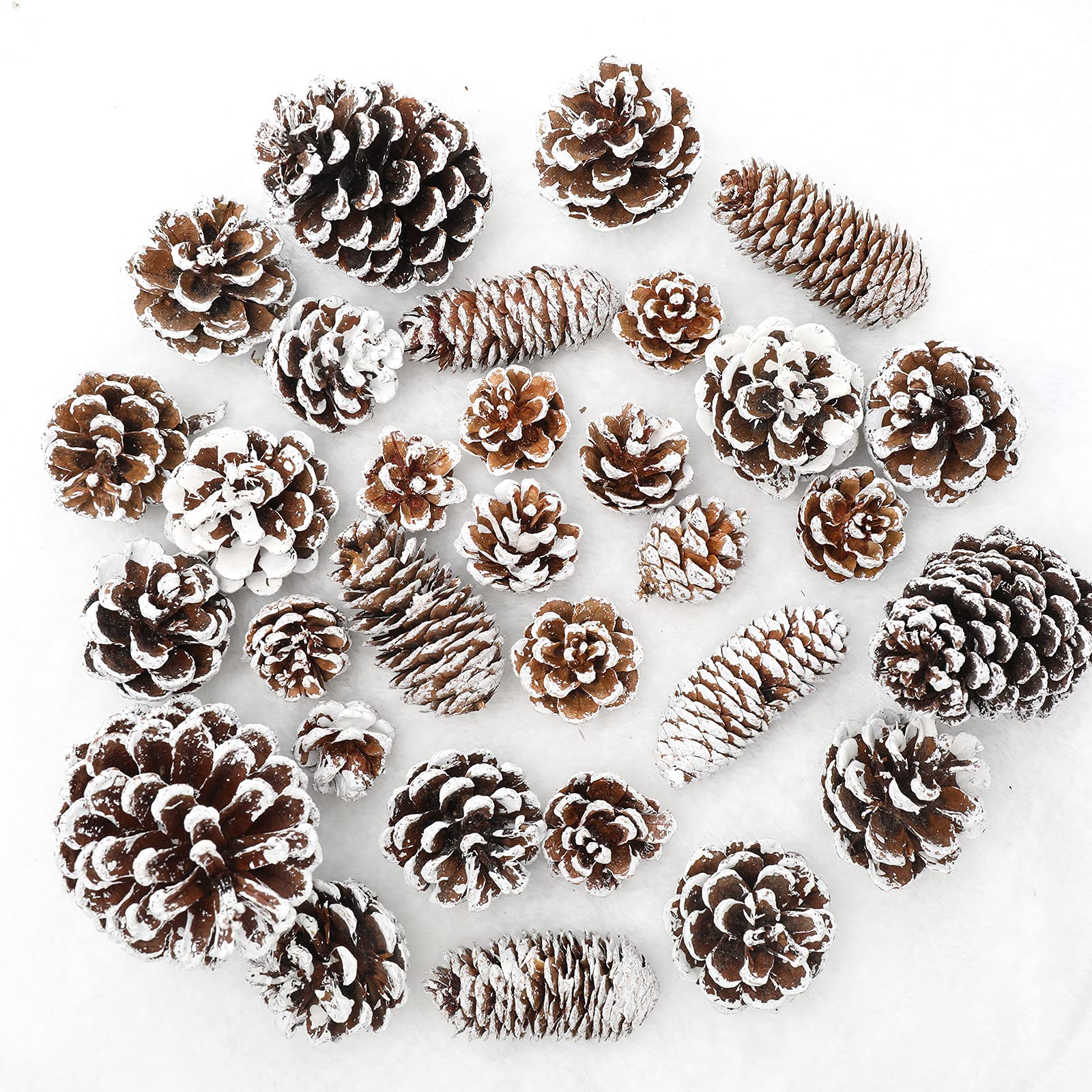 Whaline 43pcs Christmas Pine Cones Natural Snow Pinecones Xmas Tree Ornament Garland Wreath DIY Crafts Decorations for DIY Craft