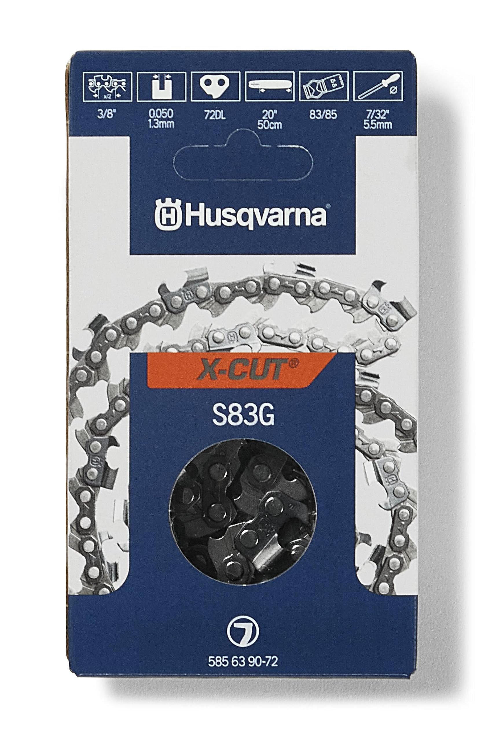 Husqvarna X-Cut S83G 20 Inch Chainsaw Chain, 3/8    Pitch, 050    Gauge, 72 Drive Link Chainsaw Blade Replacement, Pre-Stretched