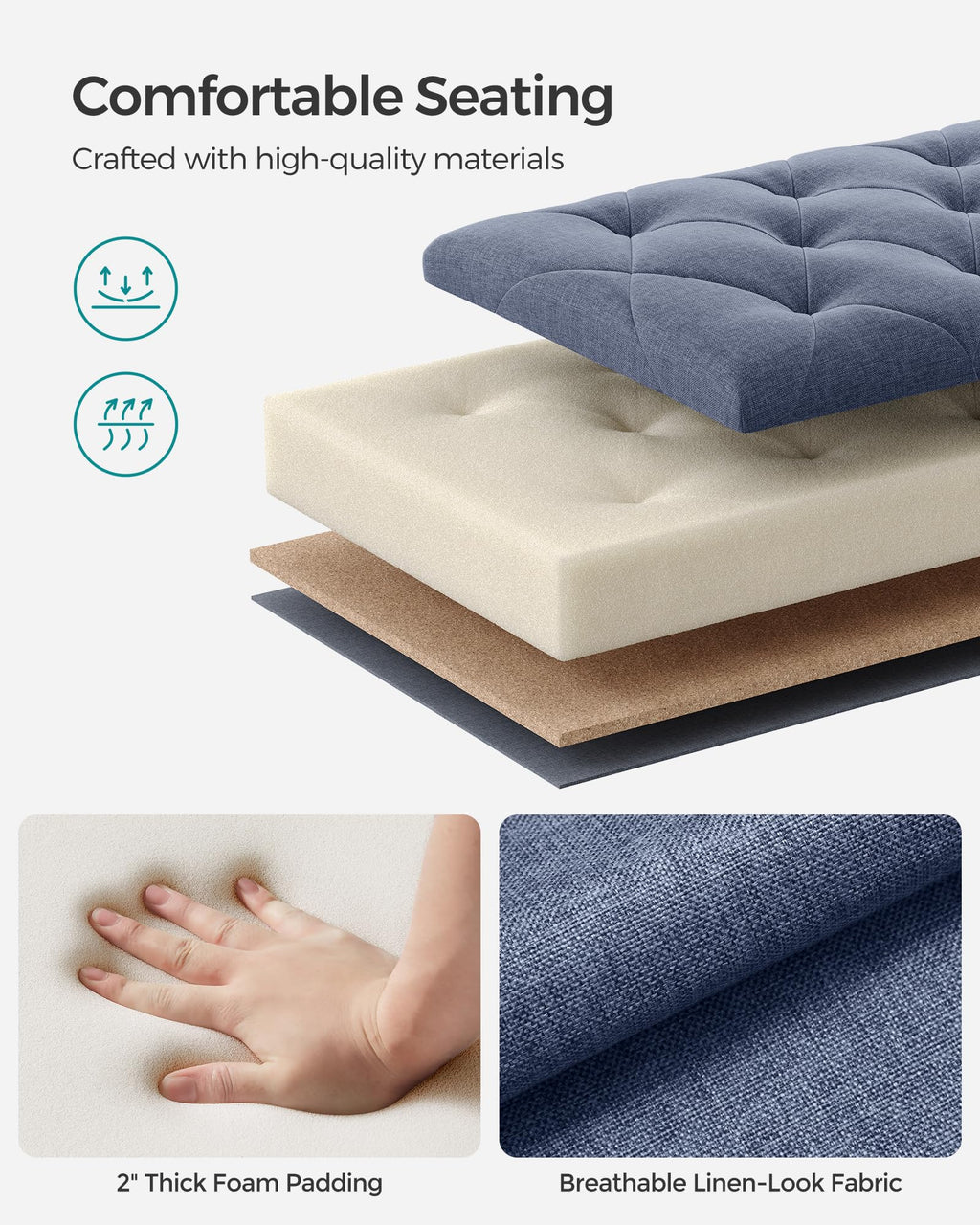 Songmics Storage Ottoman Bench, Foot Rest With Legs, 15.7 X 43.3 X 15.7 Inches, End Of Bed Bench, Storage Chest, Load Up To 660 Lb, For Living Room, Bedroom, Entryway, Light Denim Blue Ulsf088Q01