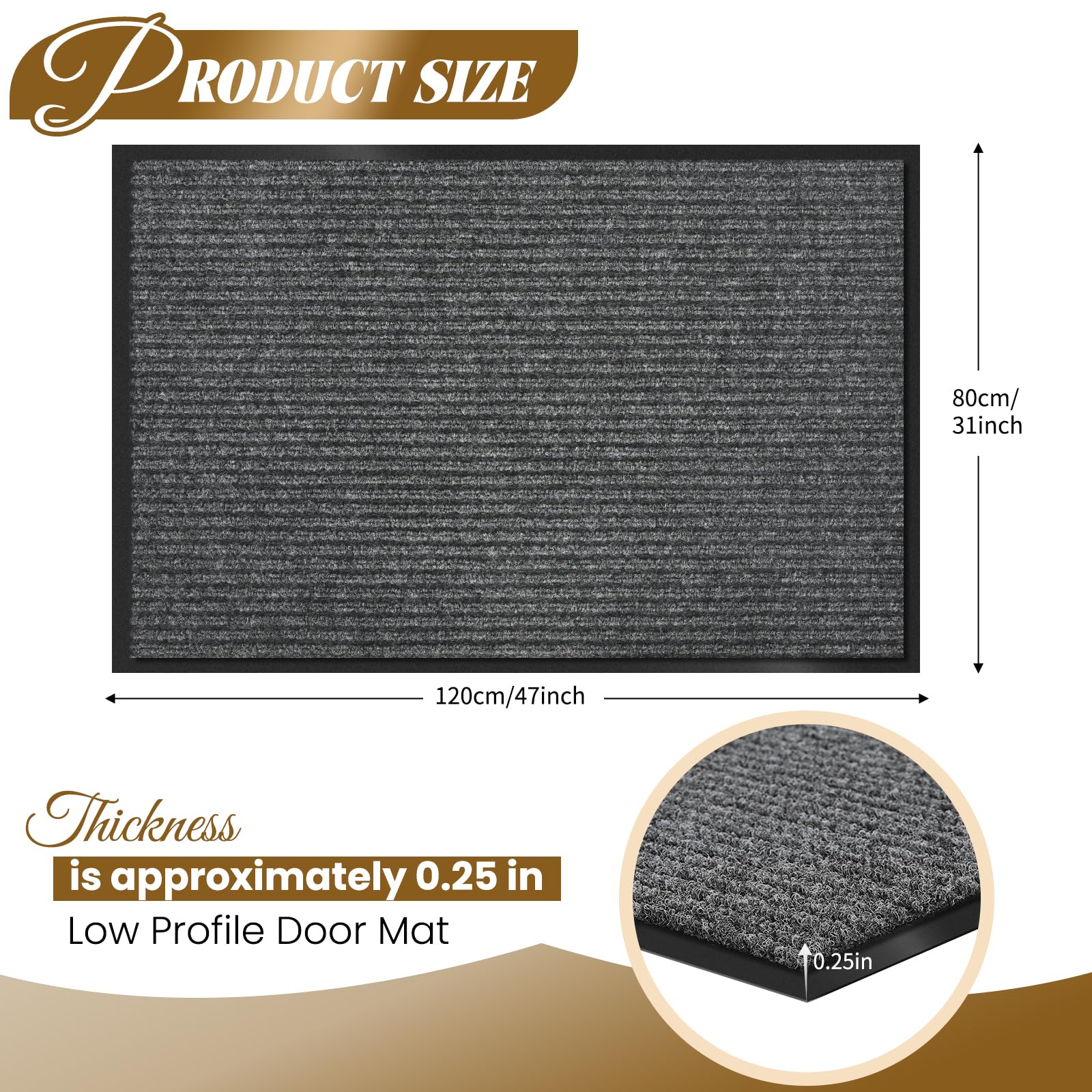 Door Mat Heavy Duty Outdoor Indoor Doormat Low Profile Front Door Mat Large 31X47 Inch Gray Entrance Welcome Mats Easy Clean Pat