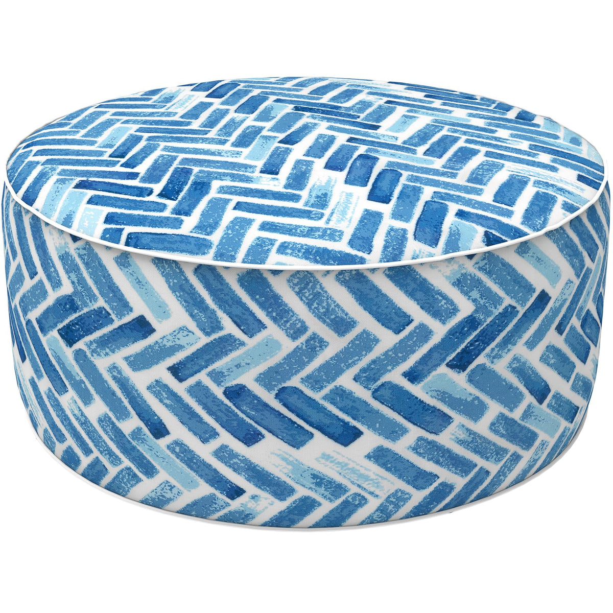 Lvtxiii Indoor/Outdoor Inflatable Ottoman, All Weather Round Footrest Stool D21”X H9”, Portable For Patio Garden Camping Or Home-Blue Bricks