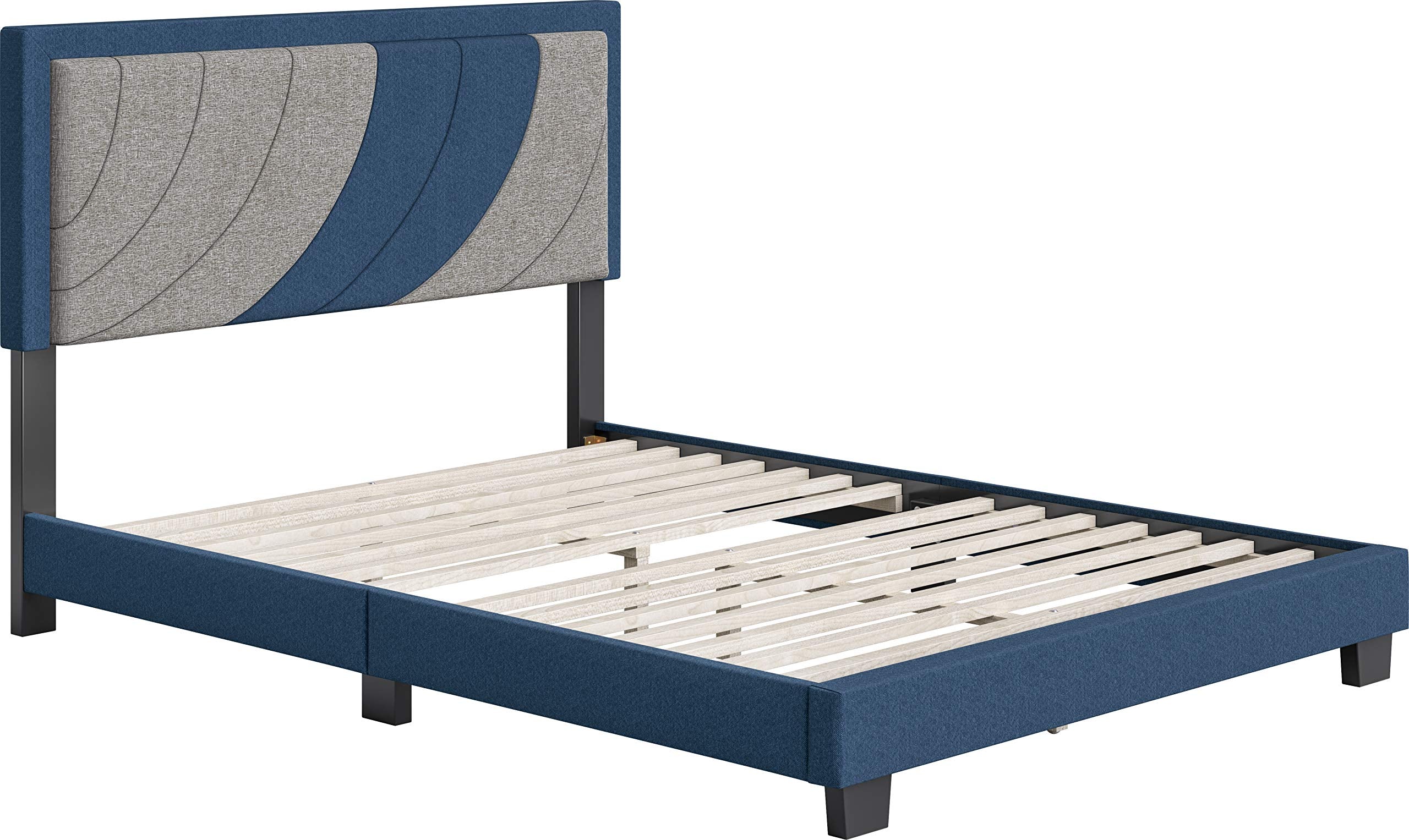 Boyd Sleep Sail Away Upholstered Platform Bed with Headboard and Durable Mattress Foundation with Strong 14 Wood Slat Supports, No BoxSpring Required: Queen, Blue/Gray