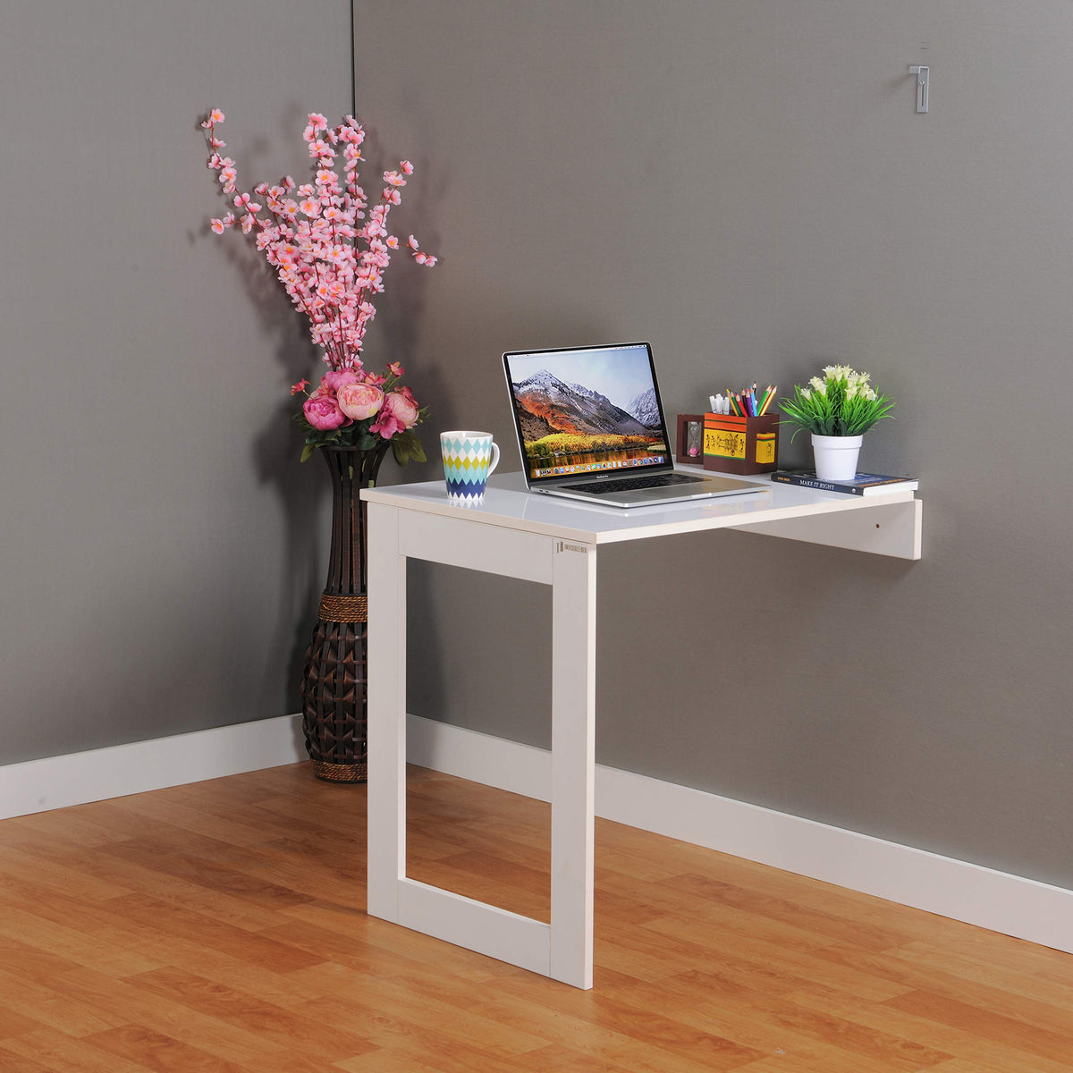 Invisible Bed Wall Mounted Foldable Study/Laptop/ 2 Seater Dining/Work/Multipurpose Table (Material: Plywood, Color: Wool White,