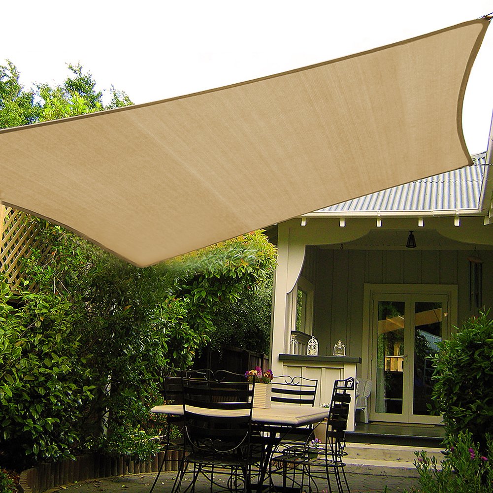 Shade&Beyond 10'X10' Sun Shade Sails Curved Canopy Square Sand 185Gsm Shade Sail Permeable For Patio Deck Yard Backyard, (We Mak