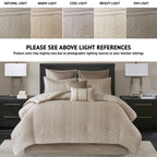 Madison Park Camelia Cozy Comforter Set-Trendy Design All Season Down Alternative Luxury Bedding With Matching Shams, Decorative Pillows, California King (104 In X 92 In), Natural 8 Piece