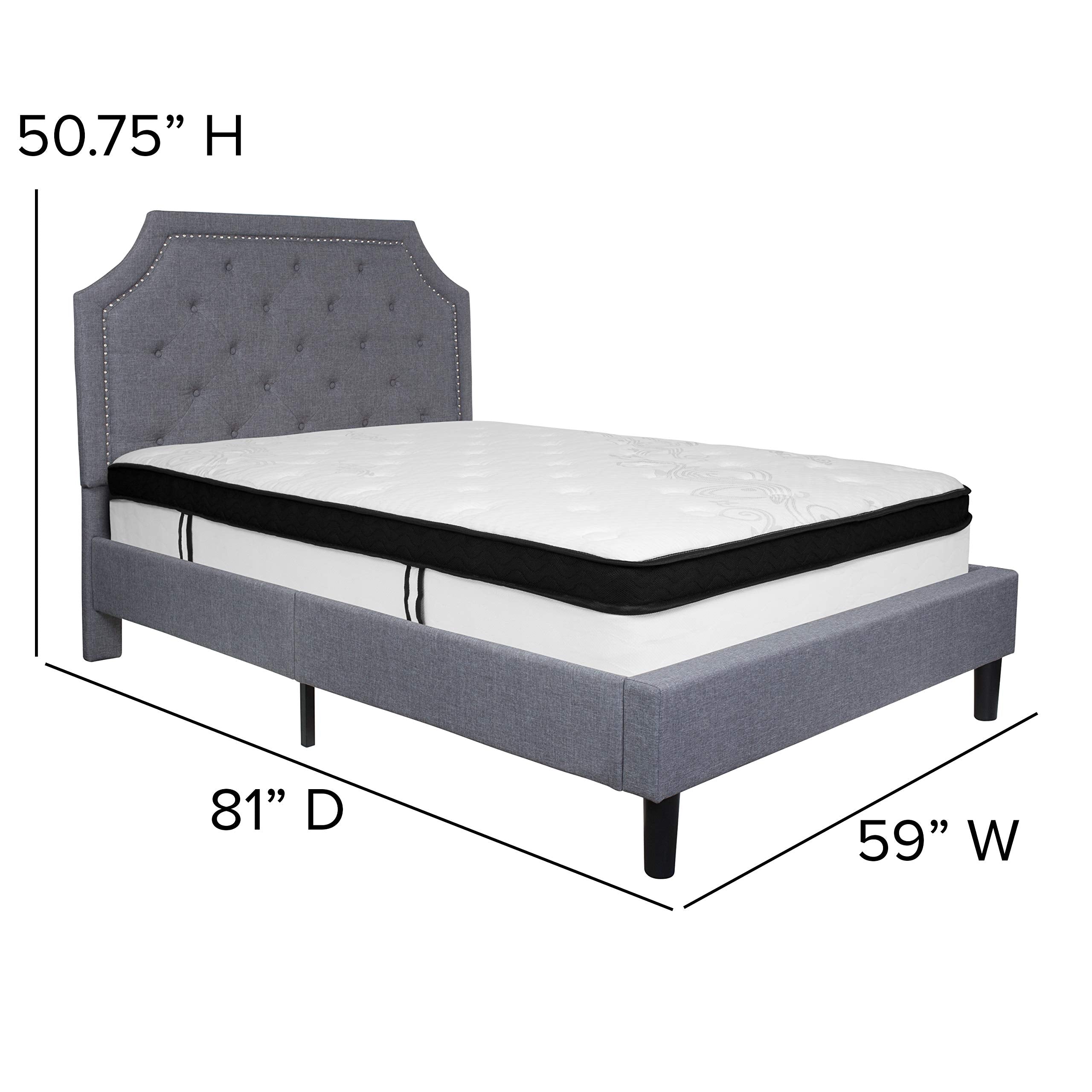 Flash Furniture Brighton Full Size Tufted Upholstered Platform Bed In Light Gray Fabric With Memory Foam Mattress