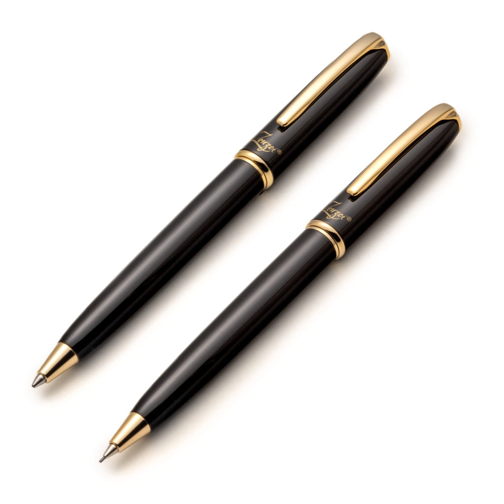 Zenzoi Luxury Black Pen & Pencil Set - Metal, Retractable Executive Ballpoint Pen & Mechanical Pencil 0.7 Mm. Fancy, Quality Pen