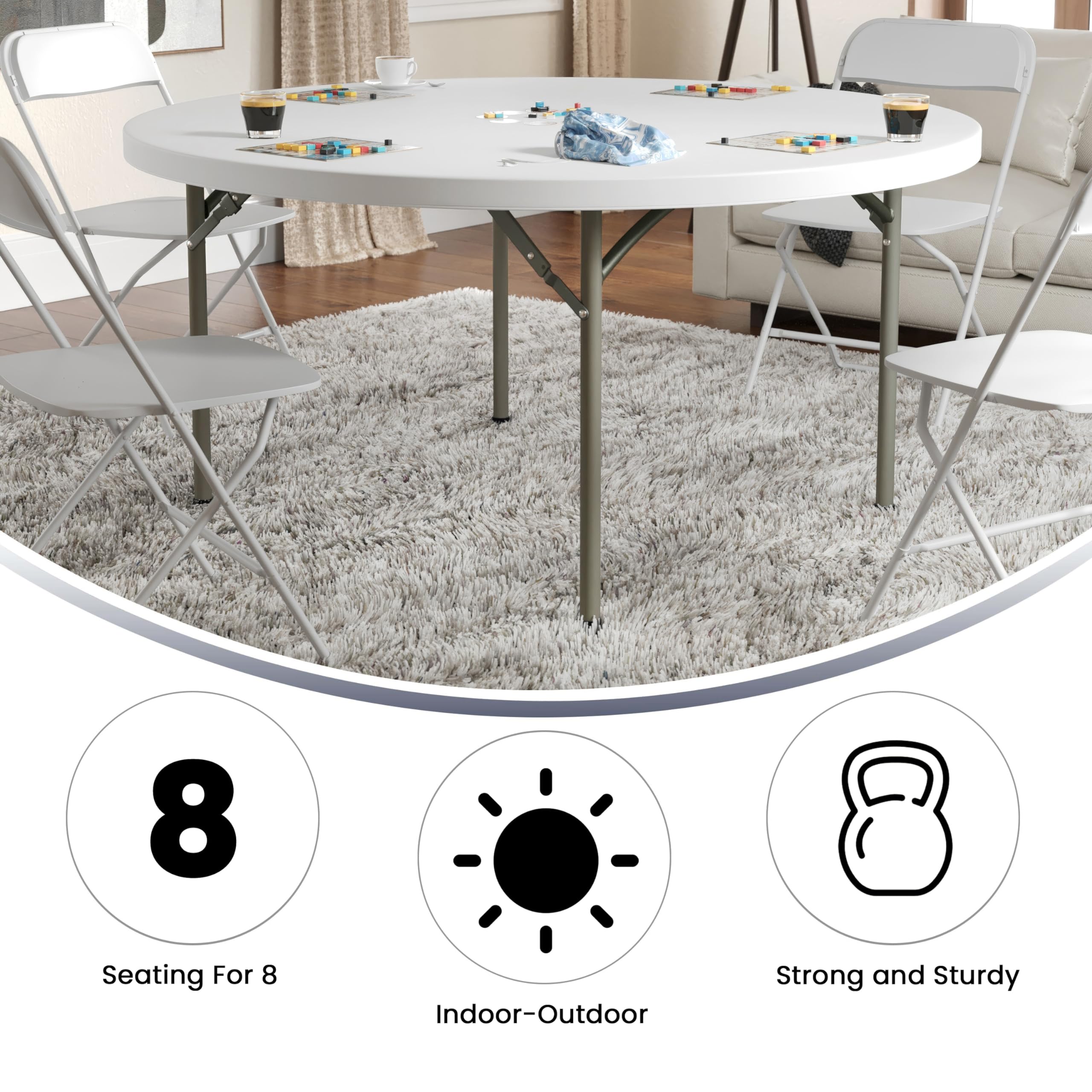 Flash Furniture 5' Round Plastic Folding Event Table for Parties and Trade Shows, Portable Indoor/Outdoor Event Banquet Table, White