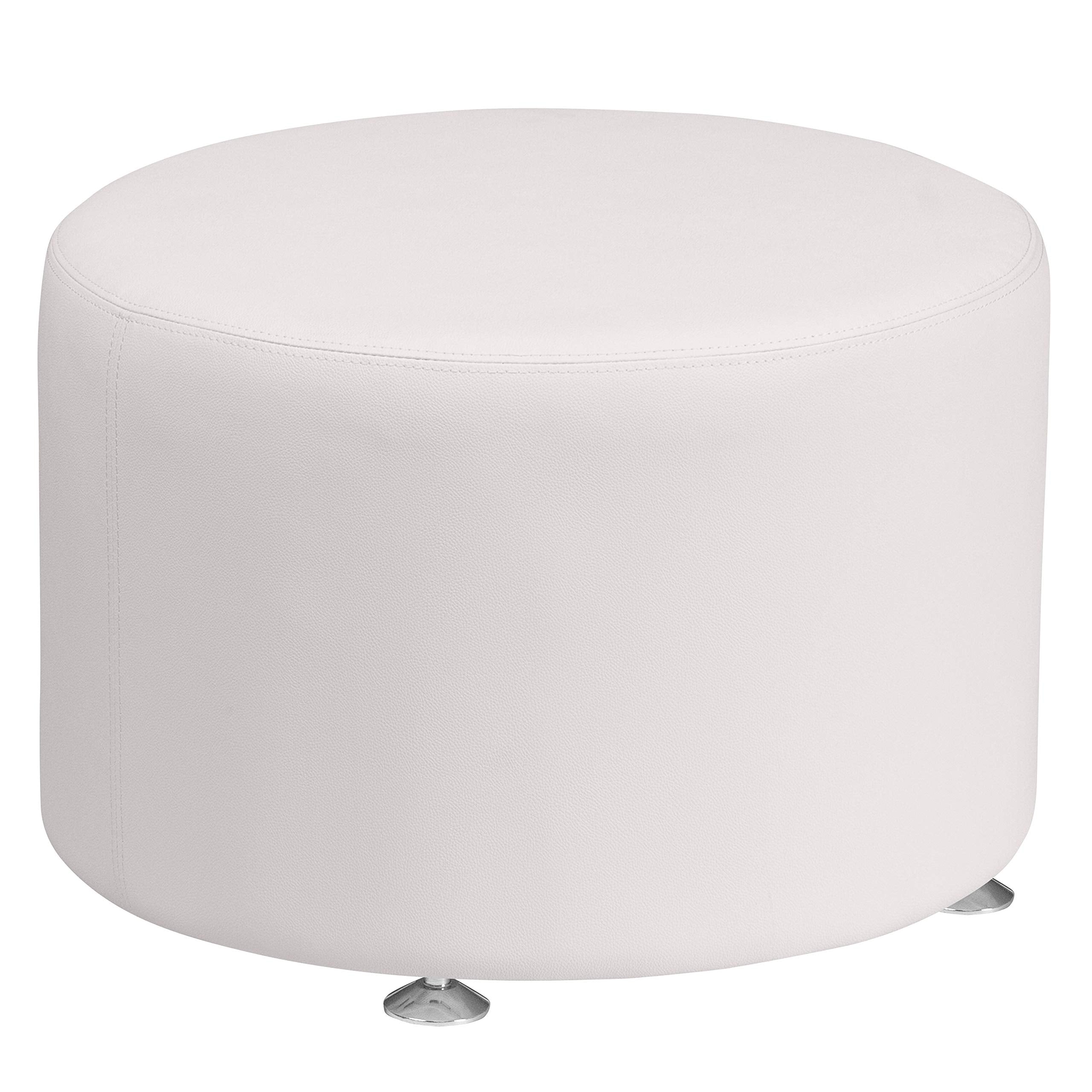 Flash Furniture Hercules Alon Series White Leathersoft 24" Diameter Round Ottoman With Brushed Stainless Steel Base