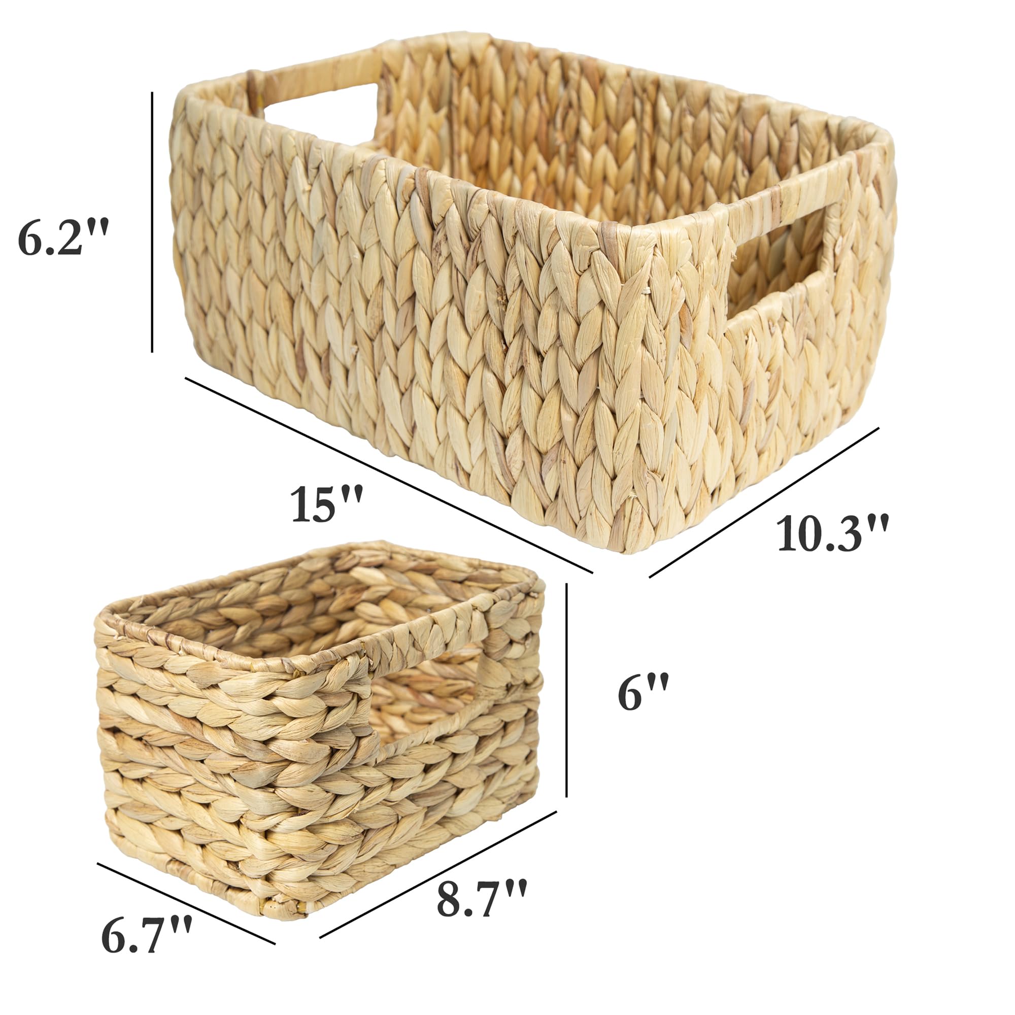 Homestead Water Hyacinth Storage Baskets, Rectangular Wicker Baskets For Bedroom, Living Room, Bathroom, Shelves - Set Of 3
