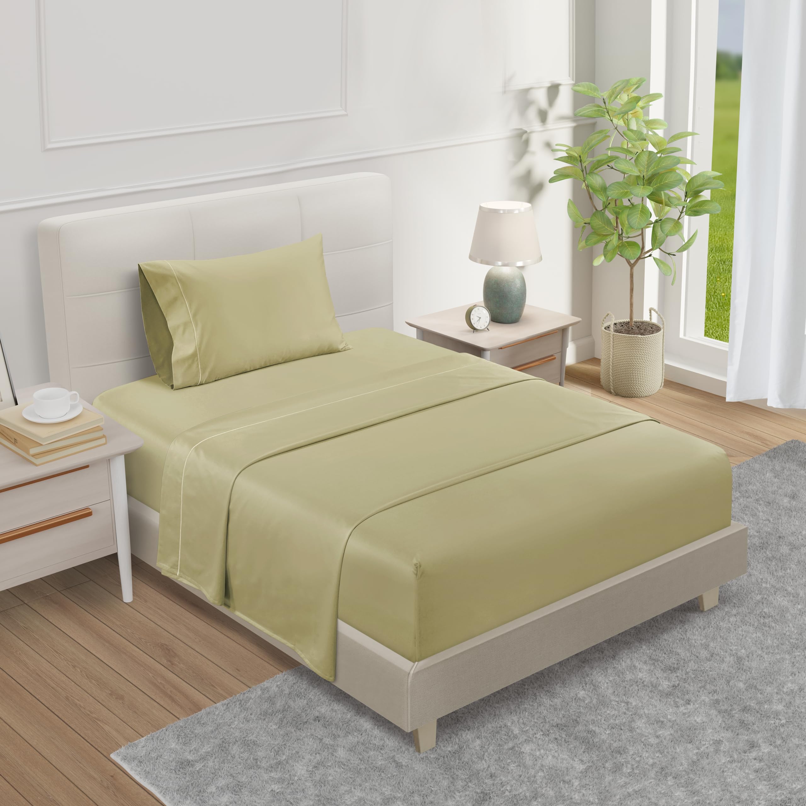 Egyptian Cotton Sheets Twin Xl Size, 800 Thread Count Sateen Finish Sheets And Pillowcase Set, Twin Xl Sheets For Bed, College Dorm Essentials For Girls,Cotton Sheets - Seafoam