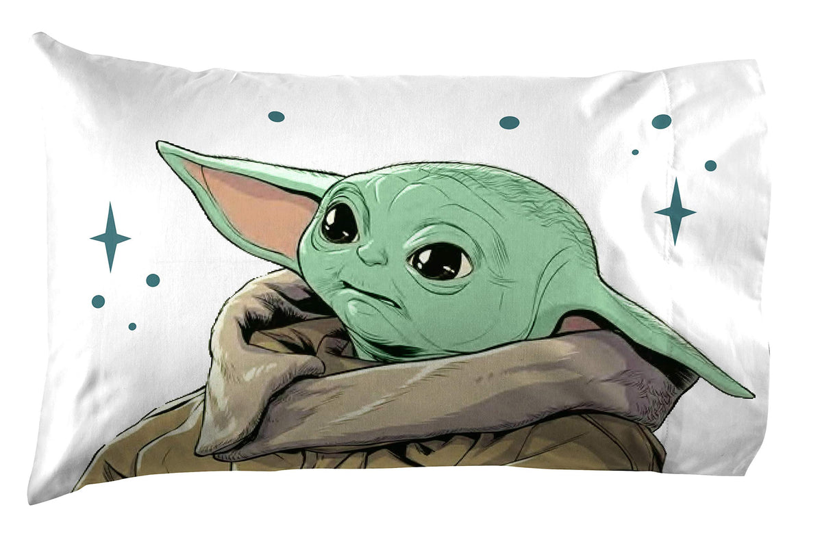 Jay Franco Star Wars The Mandalorian Curious Child 1 Pack Pillowcase - Double-Sided Kids Super Soft Bedding - Features The Child