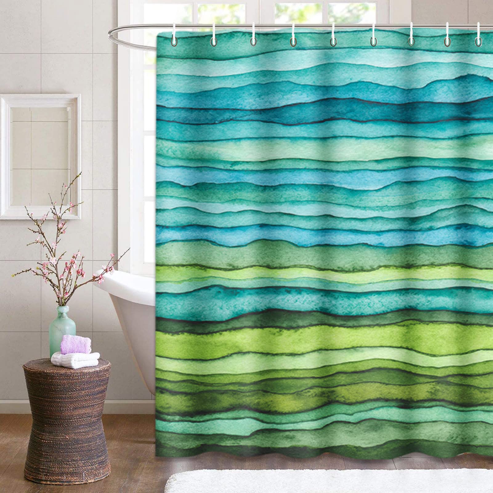 Emvency Shower Curtain Abstract Waves Watercolor Polyester 72 x 72 inches