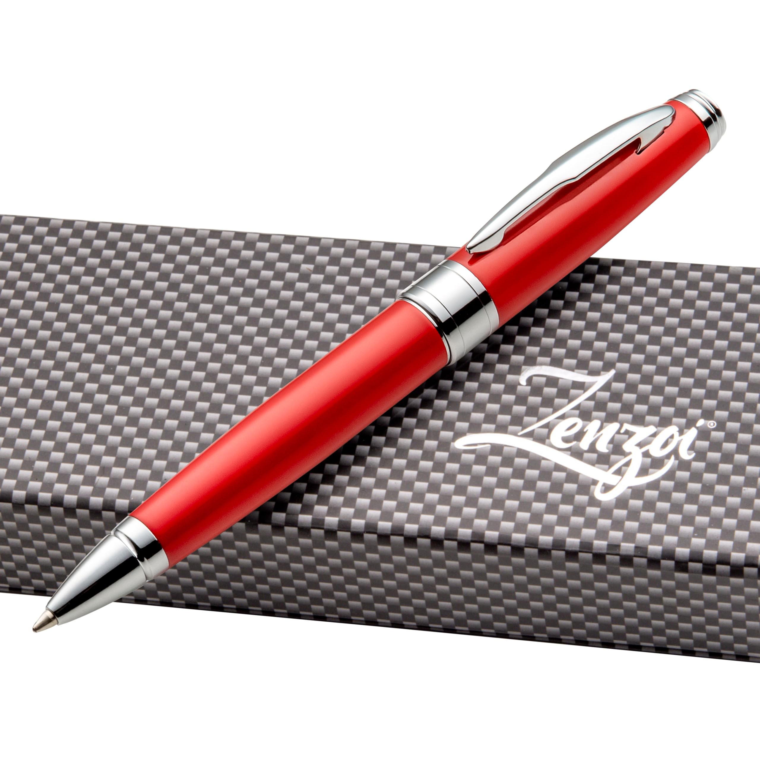 Zenzoi Red Ballpoint Pen Set. Elegant Executive Pen For Men Or Women. High End Pen Gift Box W/Luxury Pen & 2 Gel Ball Point (Blu