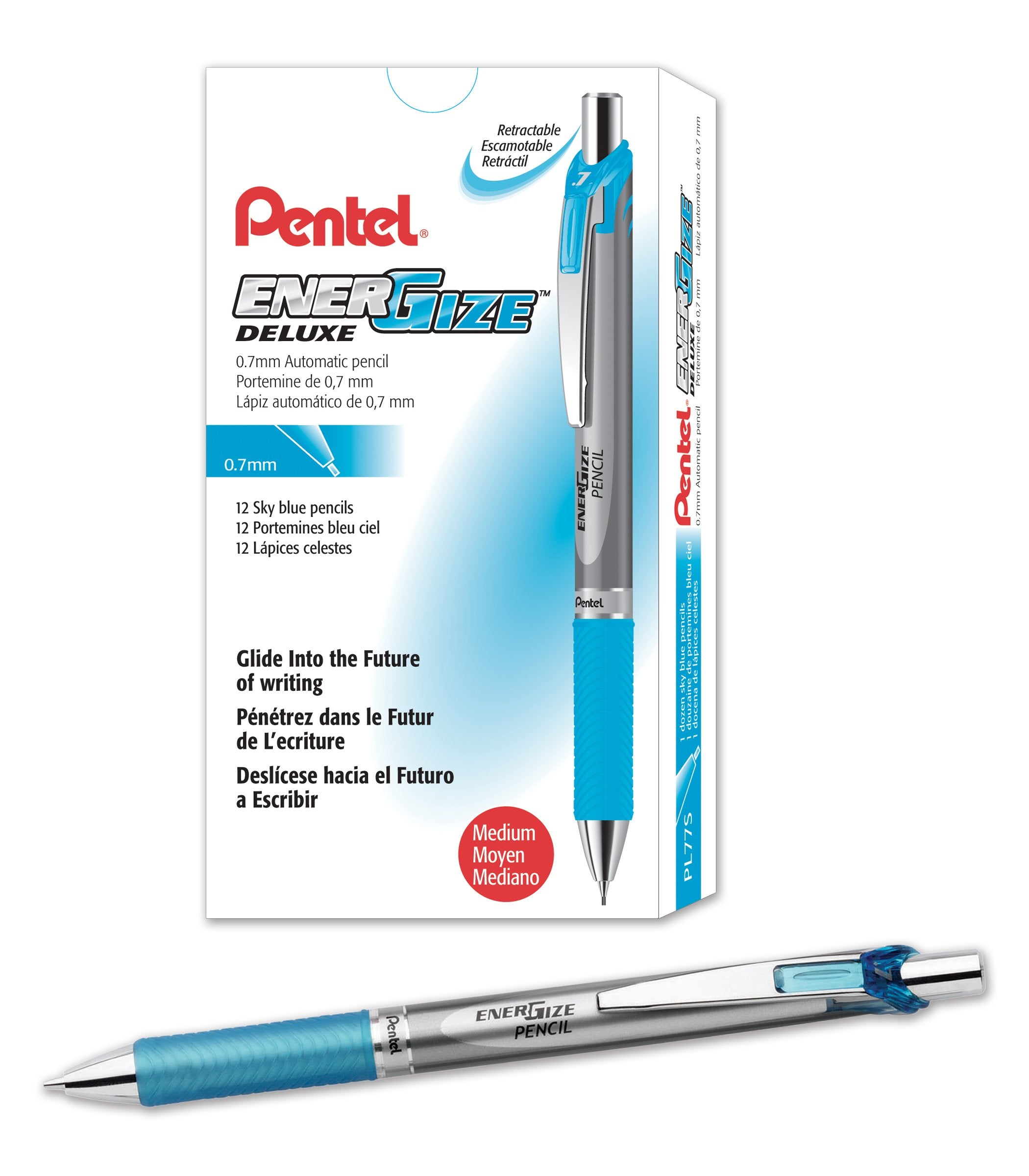 Pentel Energize Mechanical Pencil (0.7Mm) Sky Blue Accents, Box Of 12 (Pl77S)