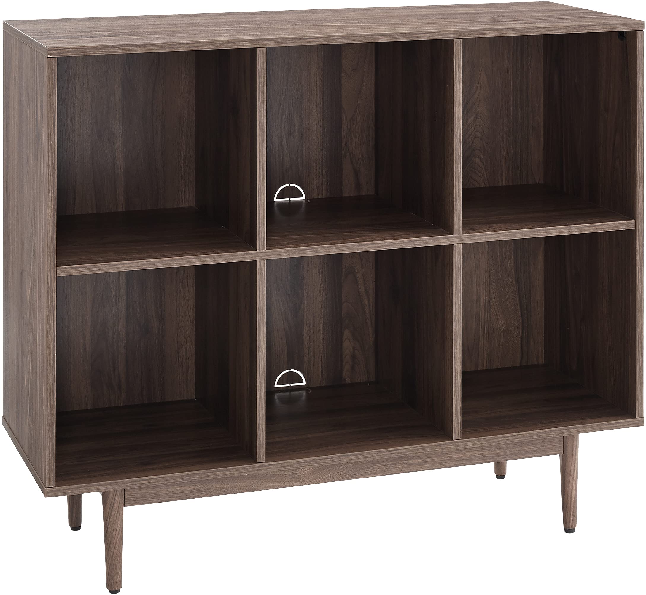 Crosley Furniture Liam Record Storage Cube Bookcase with 6 Cubes, Vinyl Record Holder and Bookshelf, Walnut