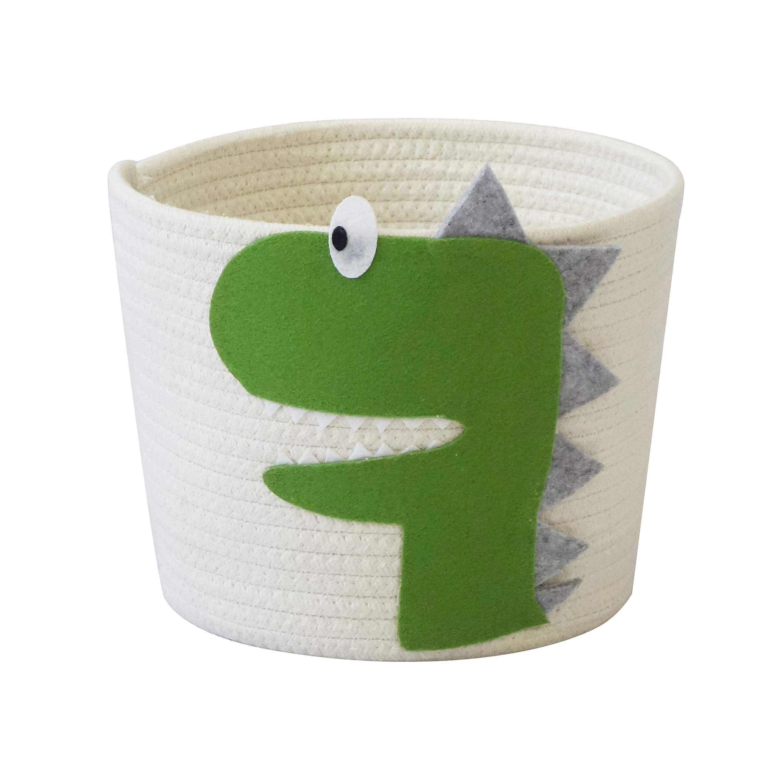 Small Cotton Rope Basket With Cute Green Dinosaur For Baby Diaper Organizer, Woodland Nursery Storage, Kids Room Organizer, Baby Laundry Baskets, Cat Dog Toy Basket