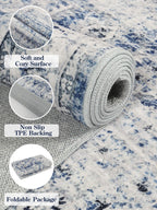 Lahome Blue Area Rug For Living Room 6X9 Machine Washable Area Rugs Living Room Rug,Vintage Distressed Soft Rubber Backing Stain