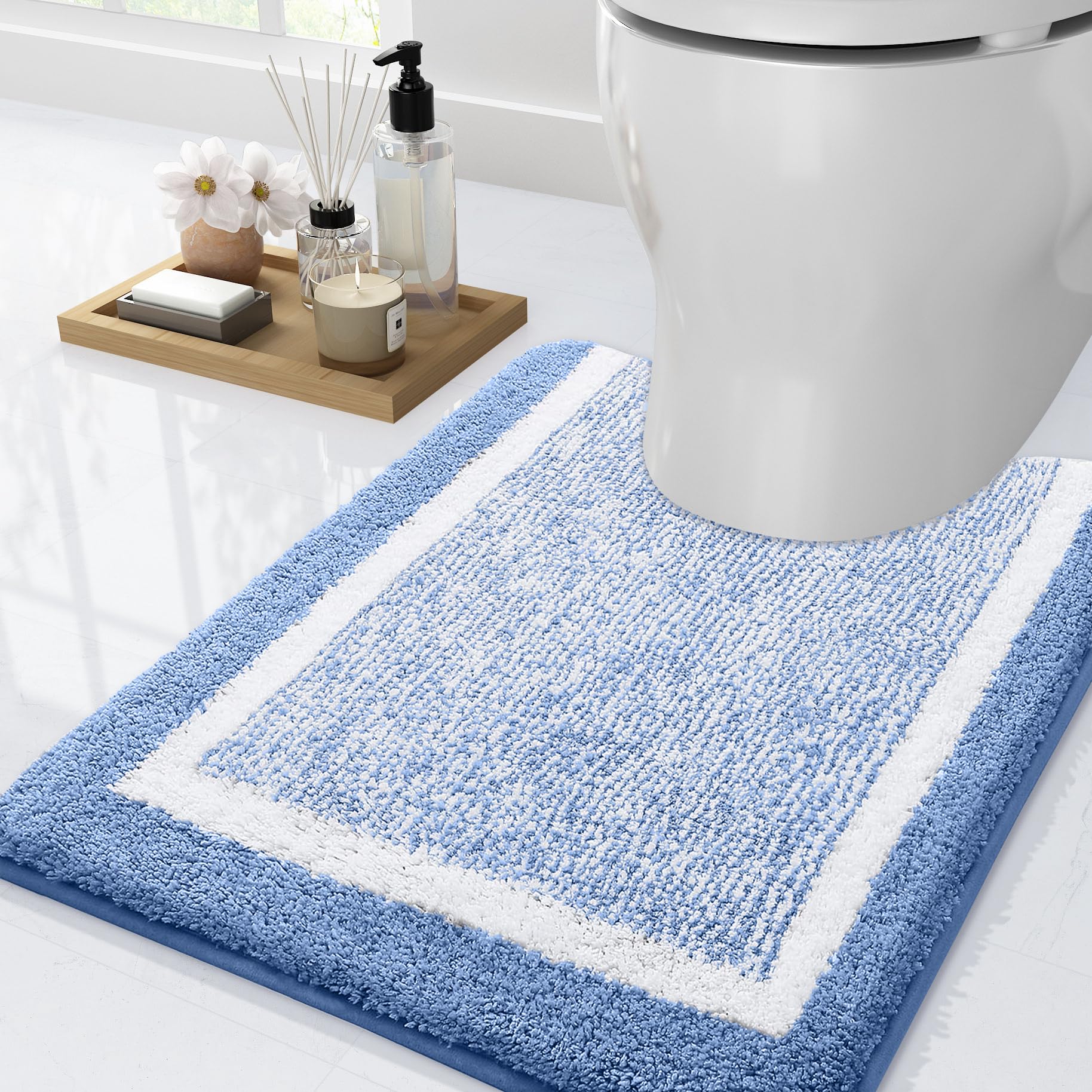 Olanly Luxury Toilet Rugs U-Shaped 24X20, Extra Soft And Absorbent Microfiber Bathroom Rugs, Non-Slip Plush Toilet Bath Mat, Mac