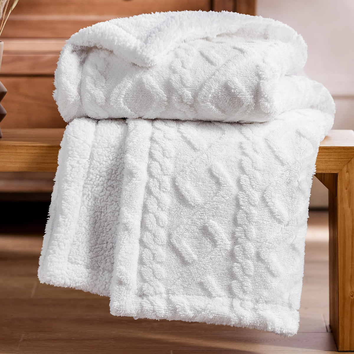 Bedsure Sherpa Throw Blanket For Couch Sofa - Fuzzy Soft Cozy Blanket For Bed, Fleece Thick Warm Blanket For Winter, White Fall