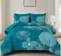 Yiran Queen Comforter Set Teal Bed In A Bag Floral Comforter Sets Soft Microfiber Bedding Sets For All Season,7 Piece,90'  90'