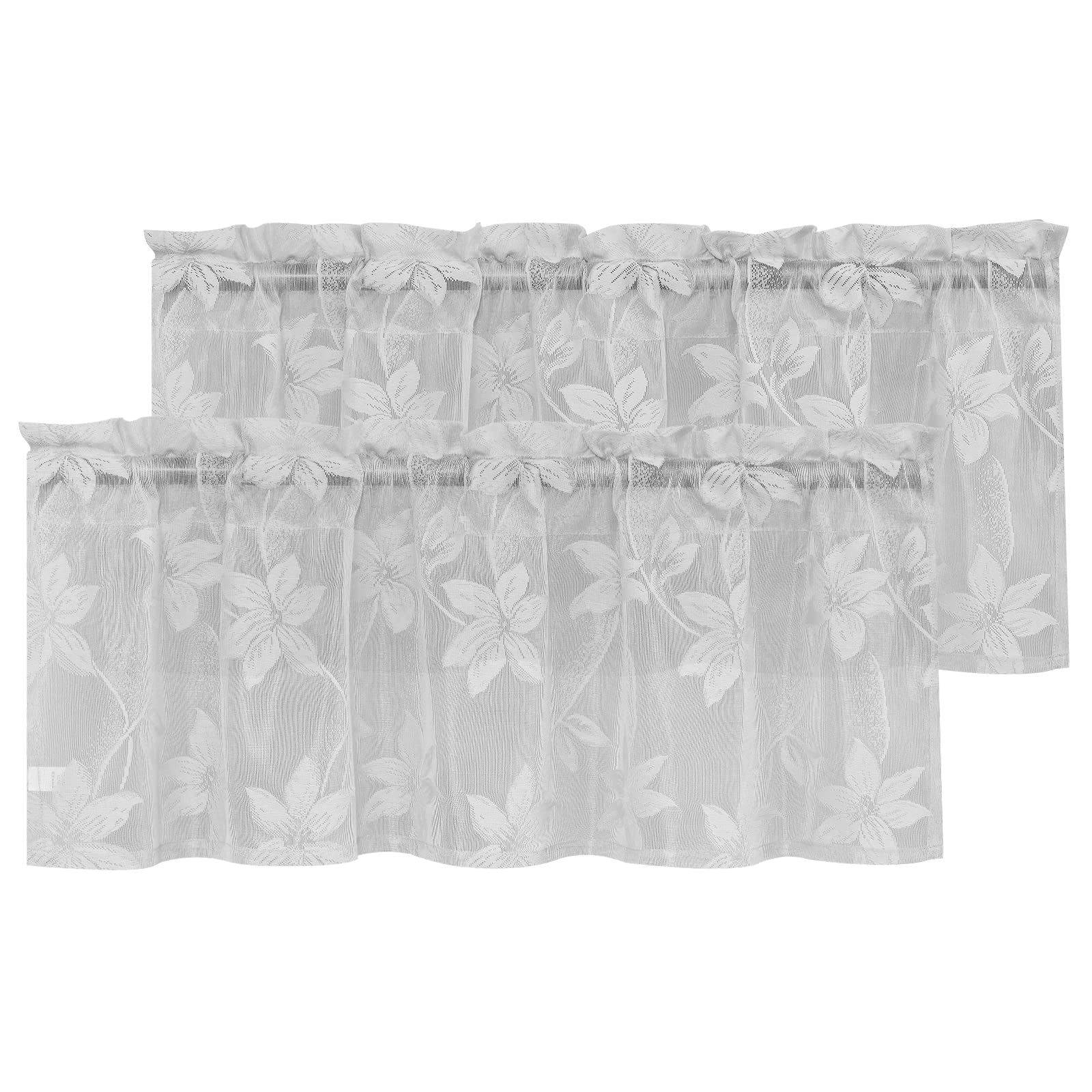 Dwcn 2 Pack Floral Lace Valances For Kitchen - Extra Wide Rod Pocket Half Window Voile Drapes Sheer Curtains For Kitchen Living