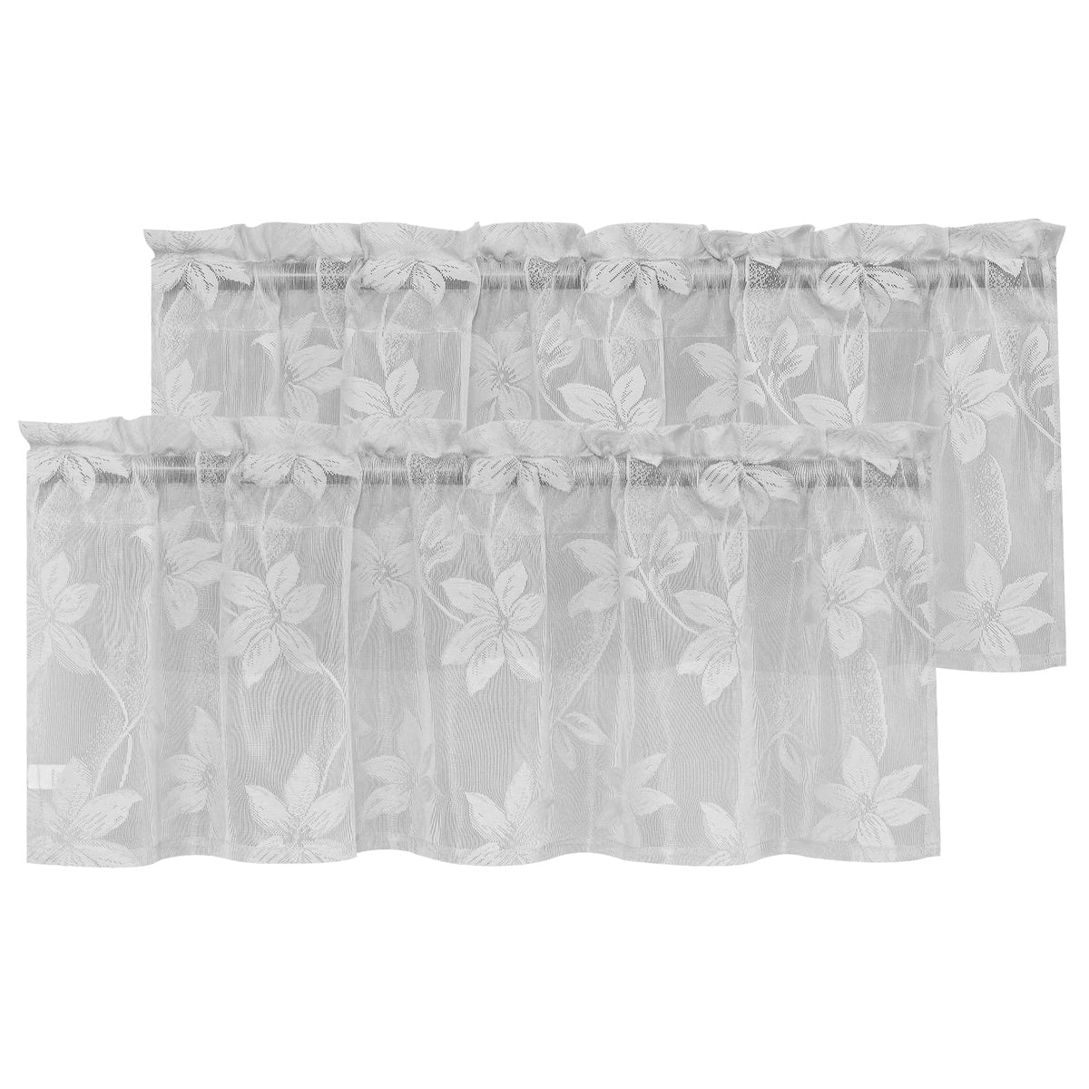 Dwcn 2 Pack Floral Lace Valances For Kitchen - 52 X 18 Inch Rod Pocket Window Voile Tier Valance Curtain For Small Window Kitche