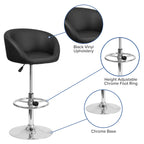 Flash Furniture Luis Contemporary Black Vinyl Adjustable Height Barstool with Barrel Back and Chrome Base
