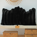 JOJUSIS Pack of 2 Faux Fur Plush Decorative Throw Pillow Covers Couch Cushion Case Soft Fluffy Pillowcases Wide Stripe (Black, 2