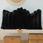 JOJUSIS Pack of 2 Faux Fur Plush Decorative Throw Pillow Covers Couch Cushion Case Soft Fluffy Pillowcases Wide Stripe (Black, 2