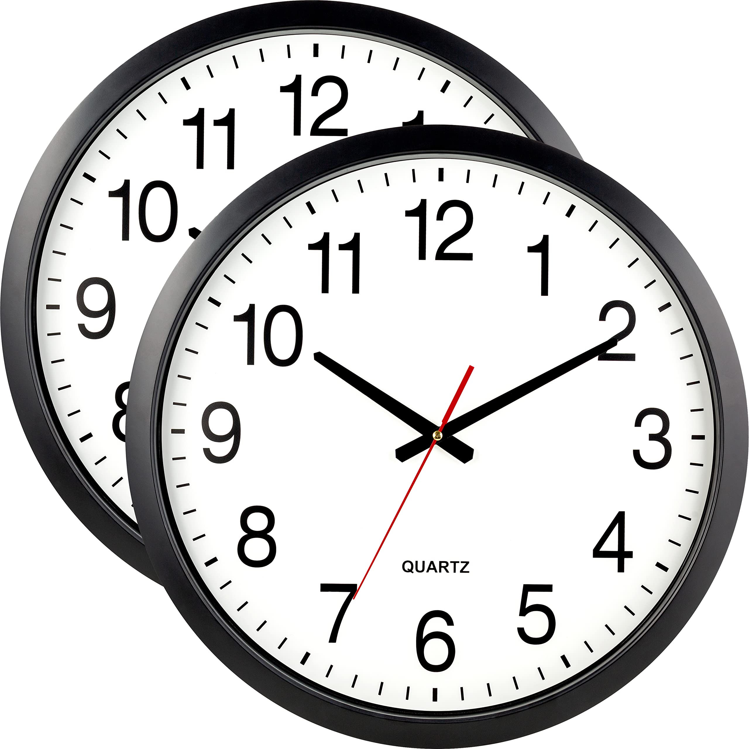 Bernhard Products Black Wall Clock Silent Non Ticking - XL 18 Inch, Set of Two Quality Quartz Battery Operated Round Easy to Rea