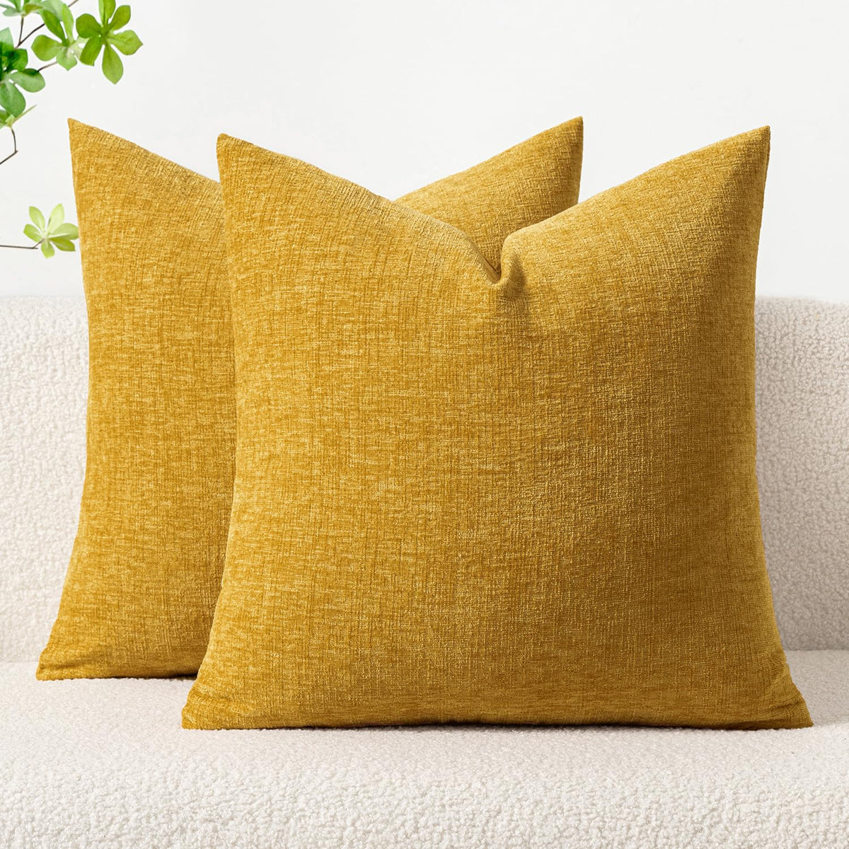 Miulee Pack Of 2 Mustard Yellow Throw Pillow Covers 16X16 Inch Soft Chenille Pillow Covers For Sofa Living Room Couch Solid Dyed