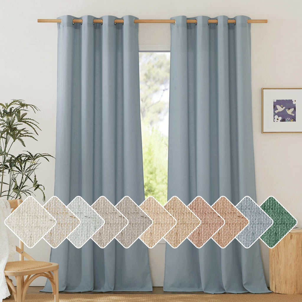 Nicetown Thick Linen Stone Blue Curtains 108 Inch Long For Living Room, Grommet Semi Sheer Linen Blend Curtains & Drapes Privacy Added With Light Filtering For Bedroom, W55 X L108, 2 Panels