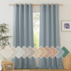 Nicetown Thick Linen Stone Blue Curtains 108 Inch Long For Living Room, Grommet Semi Sheer Linen Blend Curtains & Drapes Privacy Added With Light Filtering For Bedroom, W55 X L108, 2 Panels