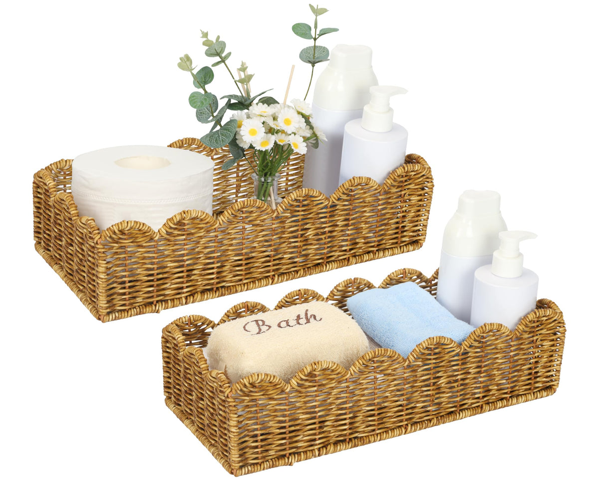 UPINFREE Toilet Paper Storage Organizer Basket, Scalloped Decorative Baskets for Over Toilet Shelves,Water Resistant & Easy Clea