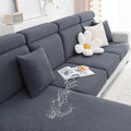 Smiry Waterproof Couch Cushion Covers, Stretch Jacquard Sectional Couch Covers, L Shape Sofa Cushion Covers, Washable Chaise Lounge Cover Elastic Furniture Protector (X-Large Chaise Cover, Grey)
