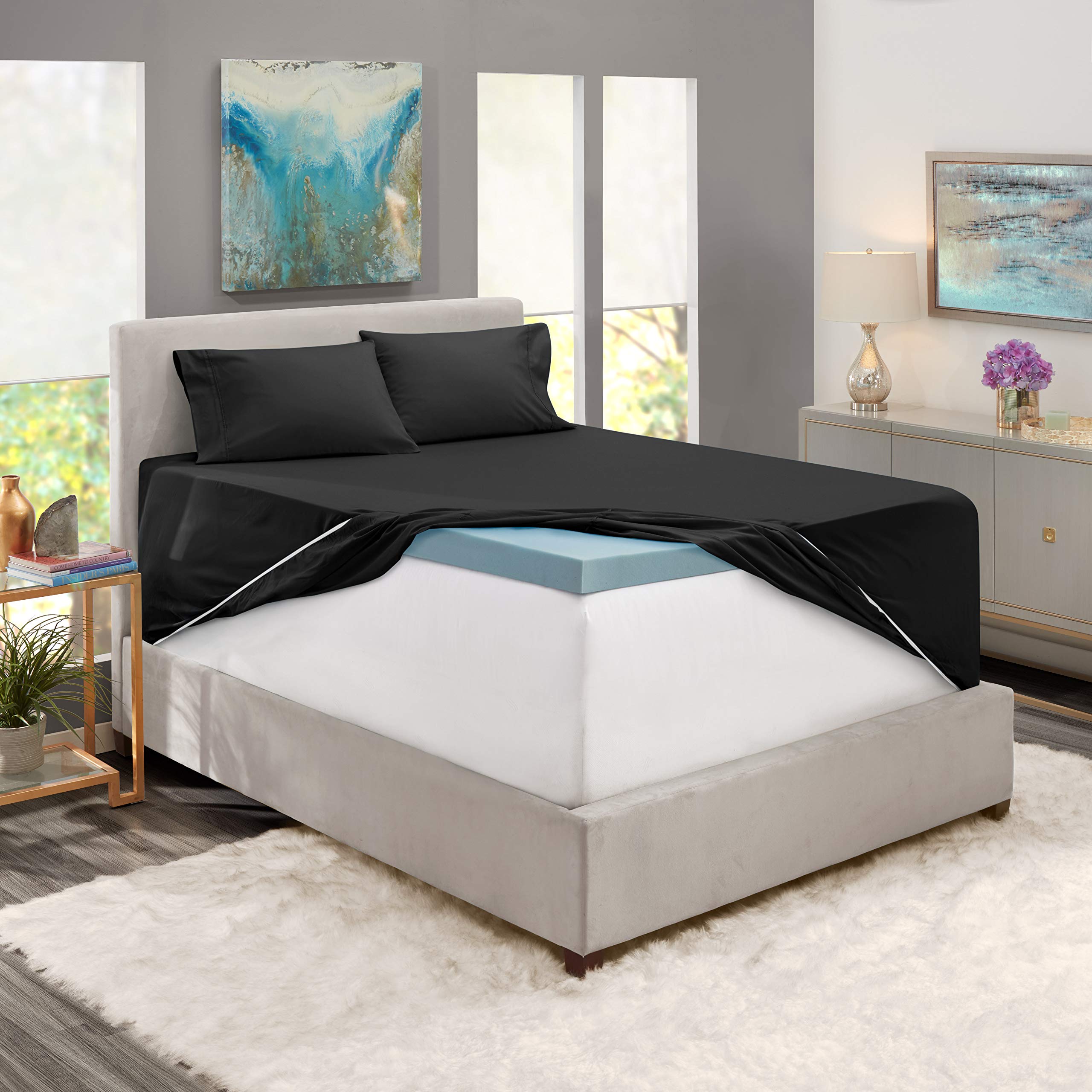 Nestl Extra Deep Pocket Sheets - Fits Mattress 18-24 Inches Deep, Extra Deep Pocket Queen Sheets Sets, 4 Piece Queen Size Sheets, Queen Sheets Deep Pocket, Black Sheets Queen