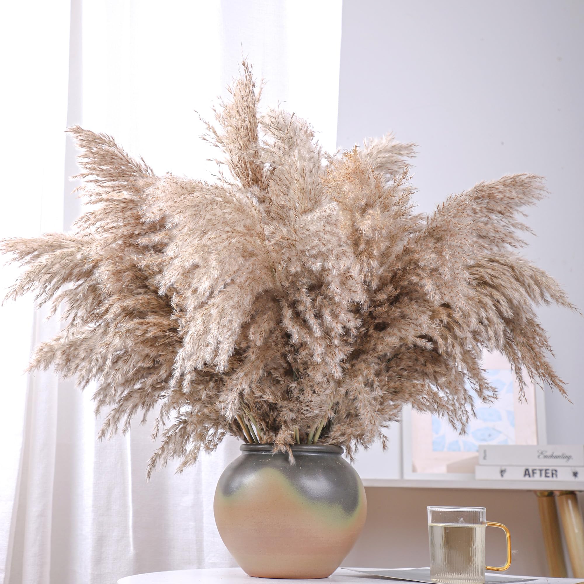 28' Inch 20 Stems Large Brown Pampas Grass Decor Tall - Natural Fluffy Pompas Grass Bulk Tall Pampas Grass For Floor Vase - Boh