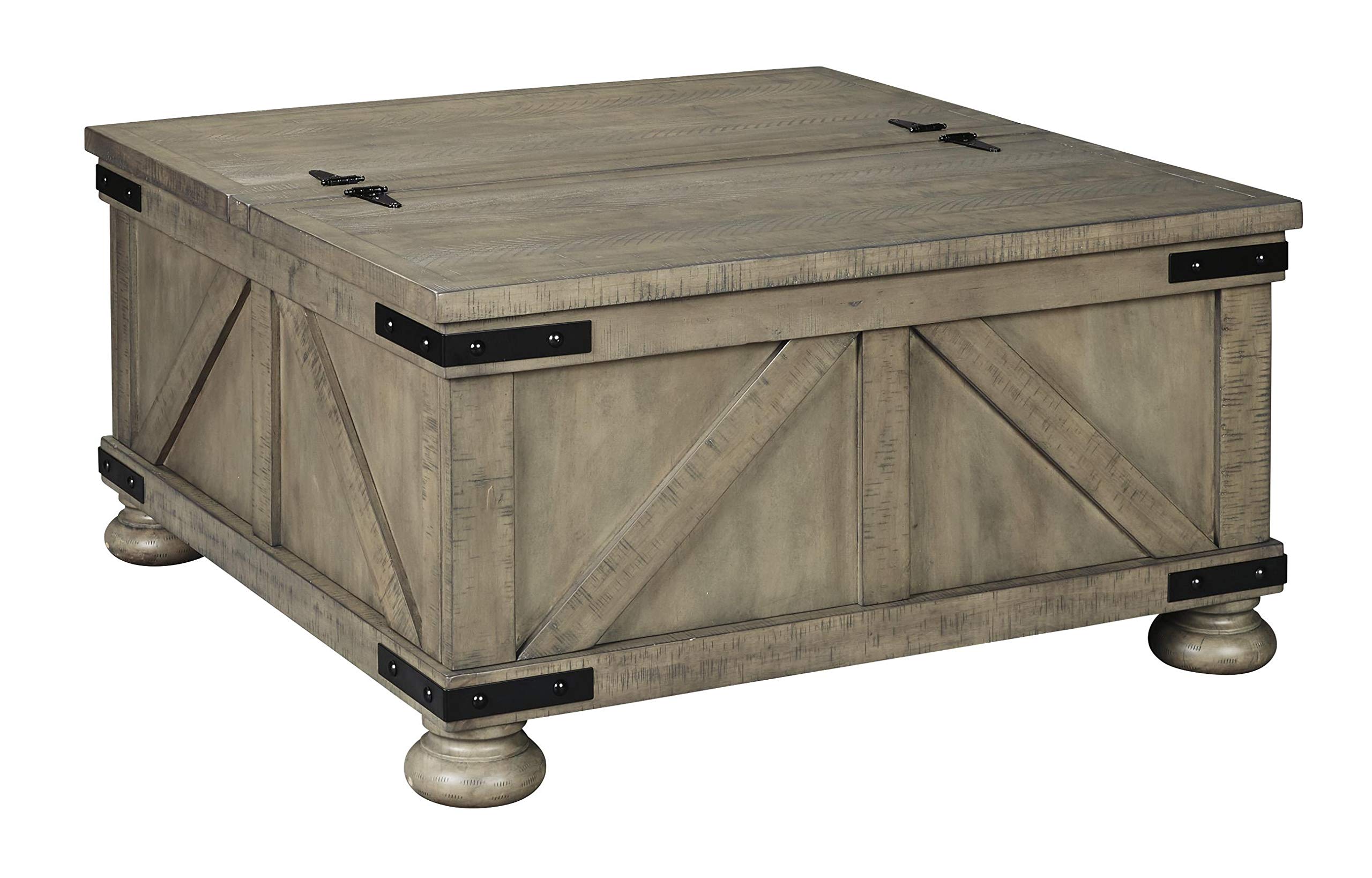 Benjara Farmhouse Cocktail Table With Lift Top Storage And Crossbuck Details, Gray