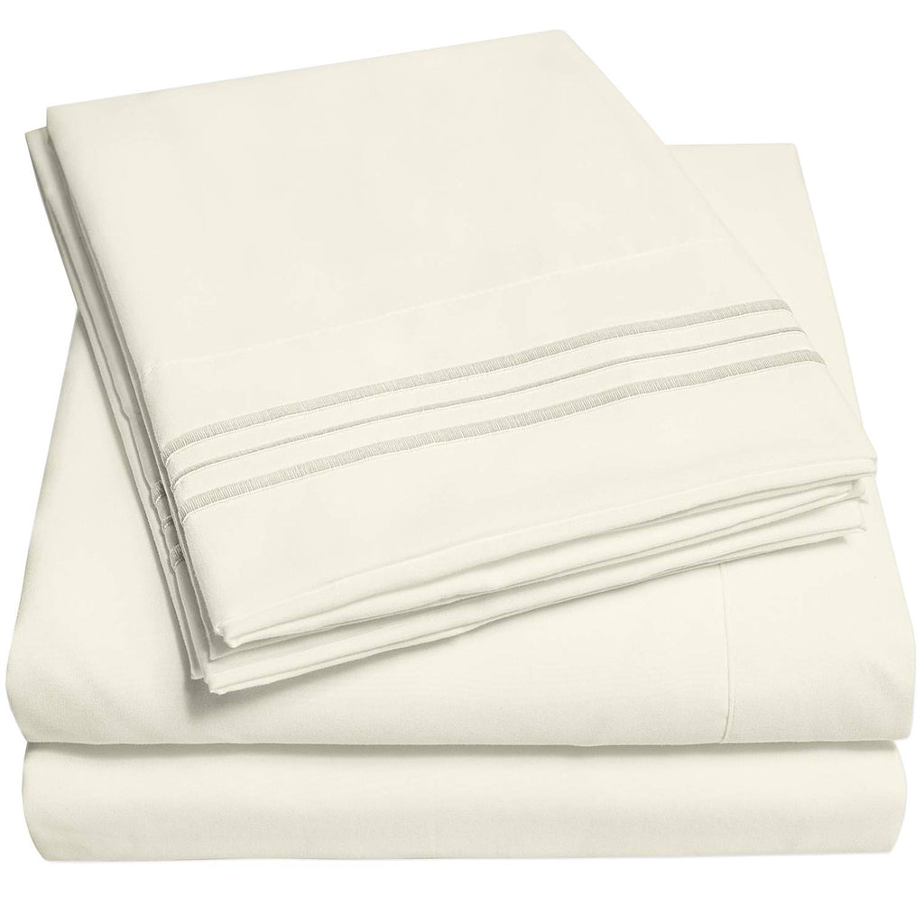 1500 Supreme Collection Twin Sheet Sets Ivory - 3 Piece Bed Sheets And Pillowcase Set For Twin Mattress - Extra Soft, Elastic Co