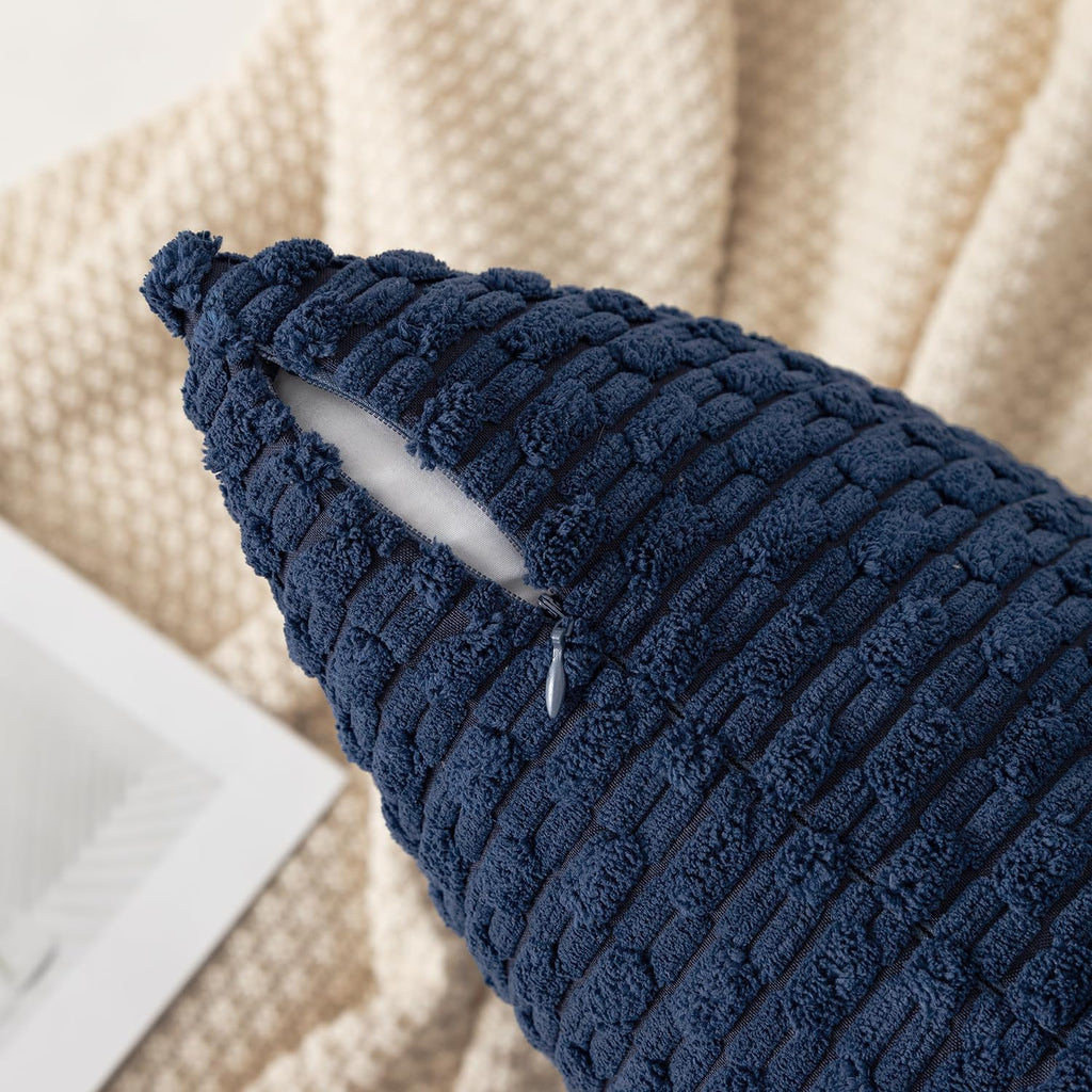 Kevin Textile Pack Of 2 Corduroy Decorative Throw Pillow Covers 26X26 Inch Soft Boho Striped Pillow Covers Modern Farmhouse Home Decor For Spring Sofa Living Room Couch Bed Navy Blue
