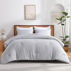 Andency Silver Grey King Size Comforter Set, 3 Pieces Lightweight Fluffy Solid Bedding Comforter, All Season Soft Microfiber Bed Sets