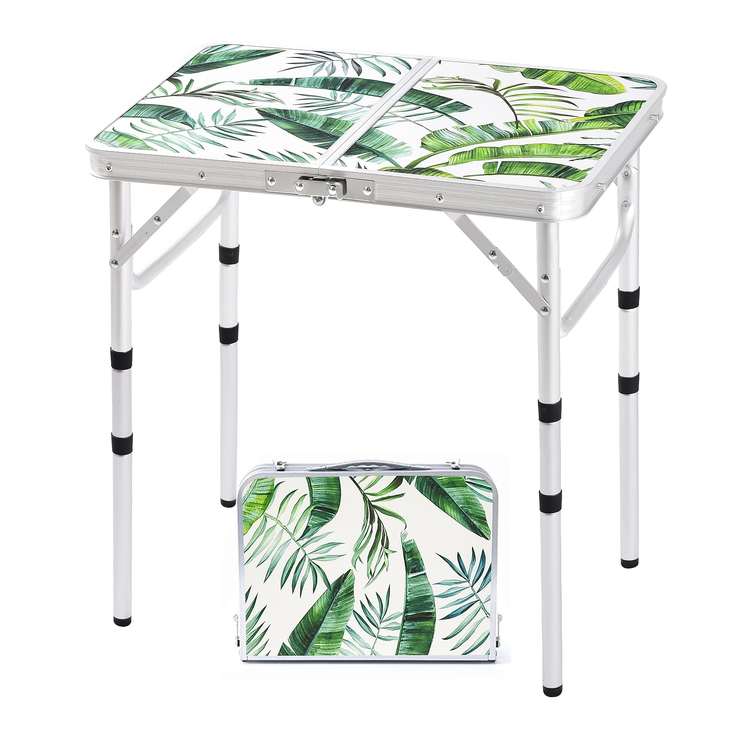 Folding Camping Table 2ft Portable Pinic Table Adjustable Height Small Card Table Aluminum Foldable Lightweight with Carry Handl