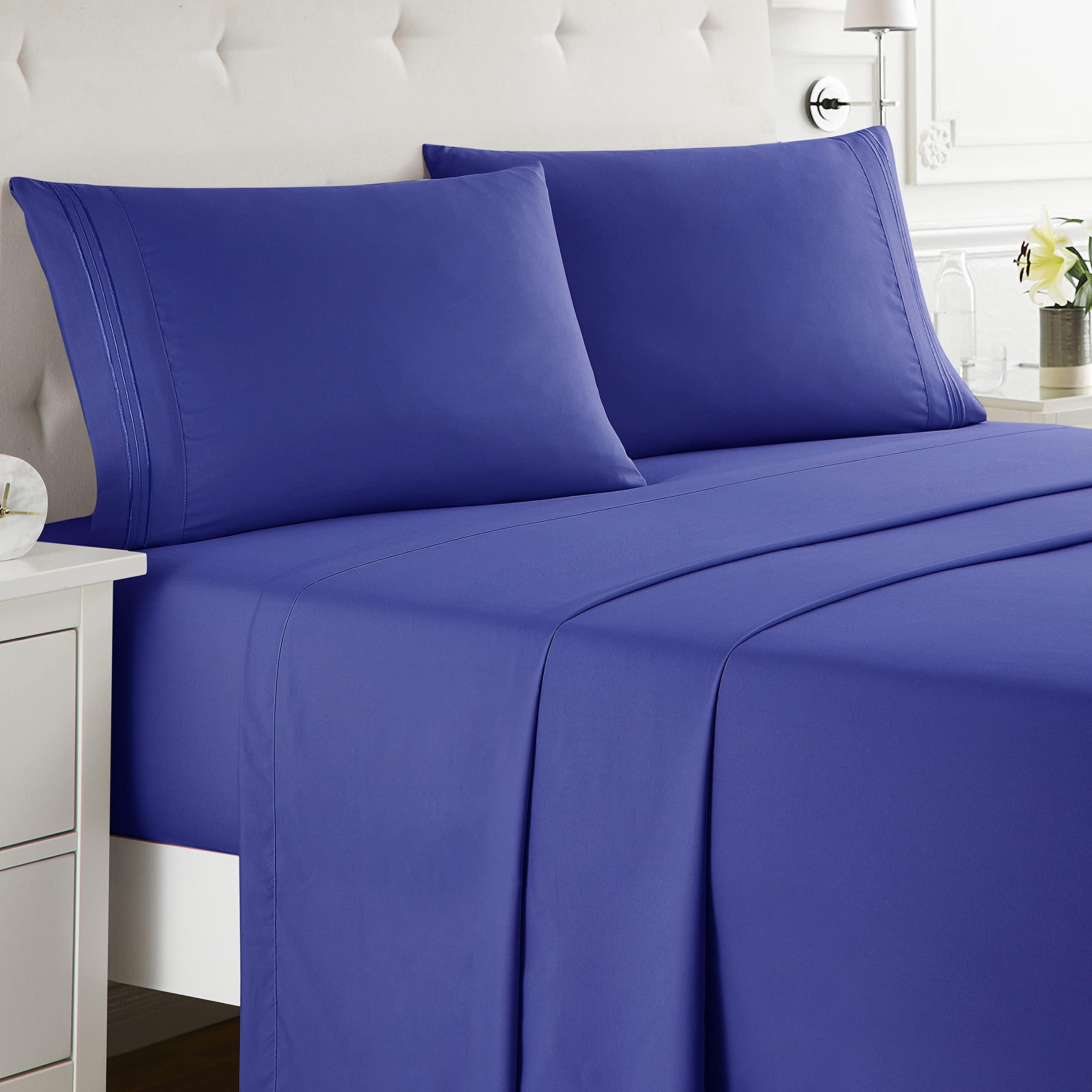 Nestl Full Xl Sheets Sets - 4 Piece Full Xl Size Sheets, Double Brushed Royal Blue Sheets, Hotel Luxury Full Xl Sheet Set, Extra Soft Bedding Sheets & Pillowcases