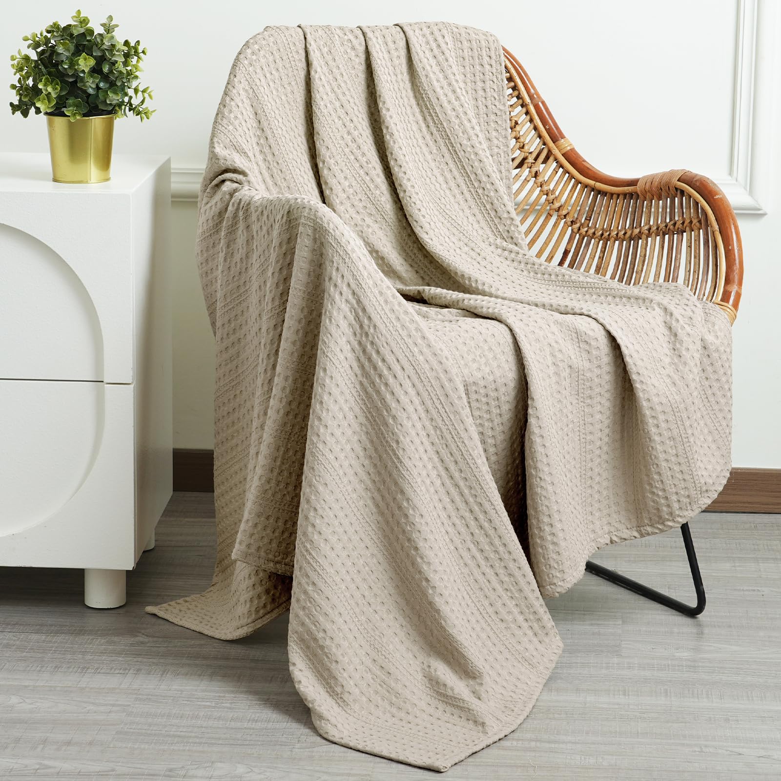 Phf Soft Waffle Weave Throw Blanket 50'X60' - Lightweight And Breathable Woven Blankets Perfect For Summer - Great Decor For C