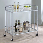 Coaster Home Furnishings Cara 2-Tier Rectangular Glass Shelf Metal Bar Cart Chrome 181382