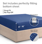 Full Fitted Bed Sheet - Hotel Luxury & Cooling Single Fitted Sheet Only - Easily Fits Mattress Up To 16 Inches Perfectly - Soft, Wrinkle Free, Breathable & Comfy Navy Blue Single Fitted Bed Sheet