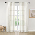 MEETBILY 94 Inches Long Semi Sheer Linen Curtains for Living Room 2 Panels, Back Tab Rod Pocket Linen Blend Drapes Modern Airy P