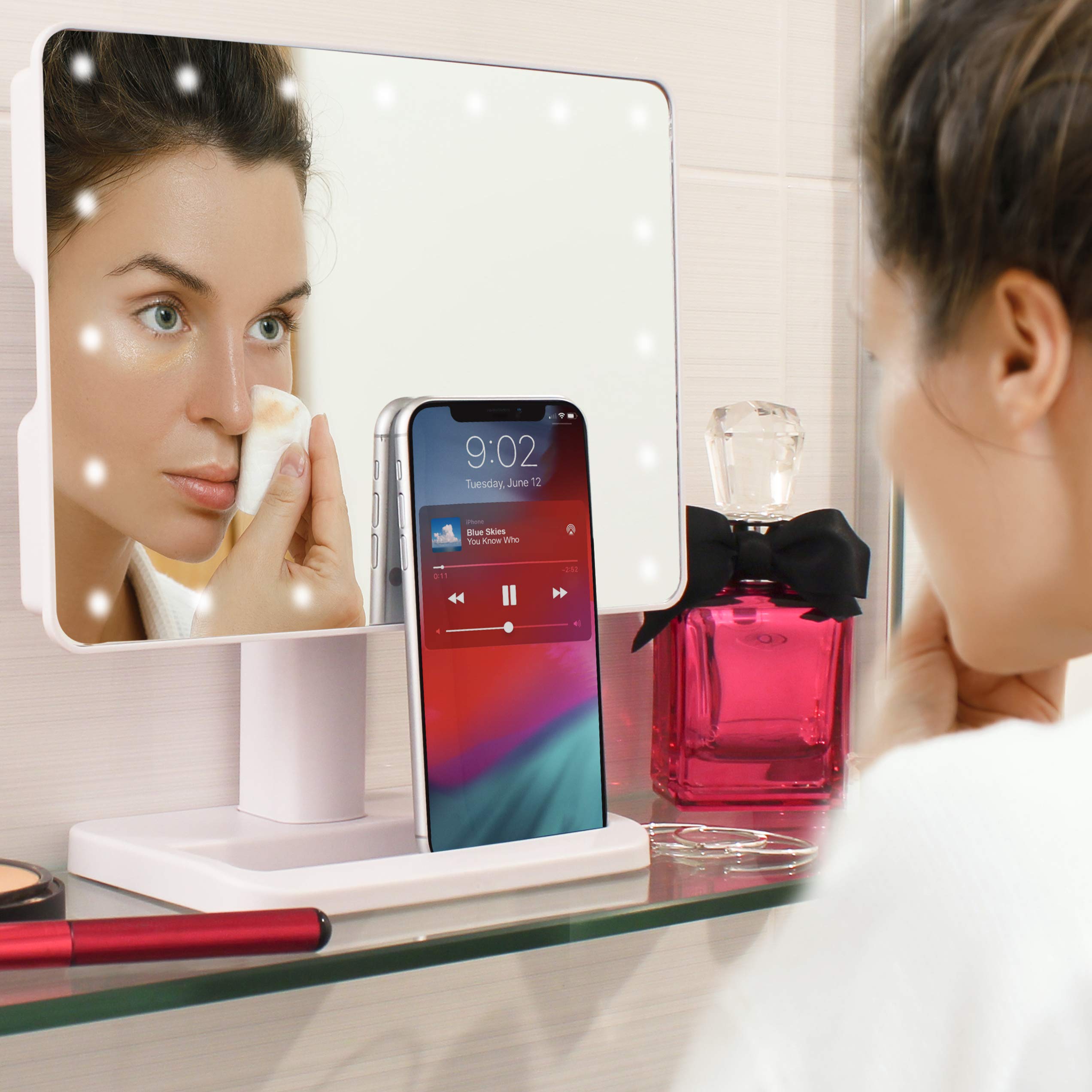 Aduro Vanity Mirror Makeup Mirror With Lights And Wireless Speaker, U-Reflect Beauty Led Wireless Swivel Smart Home Audio Mirror