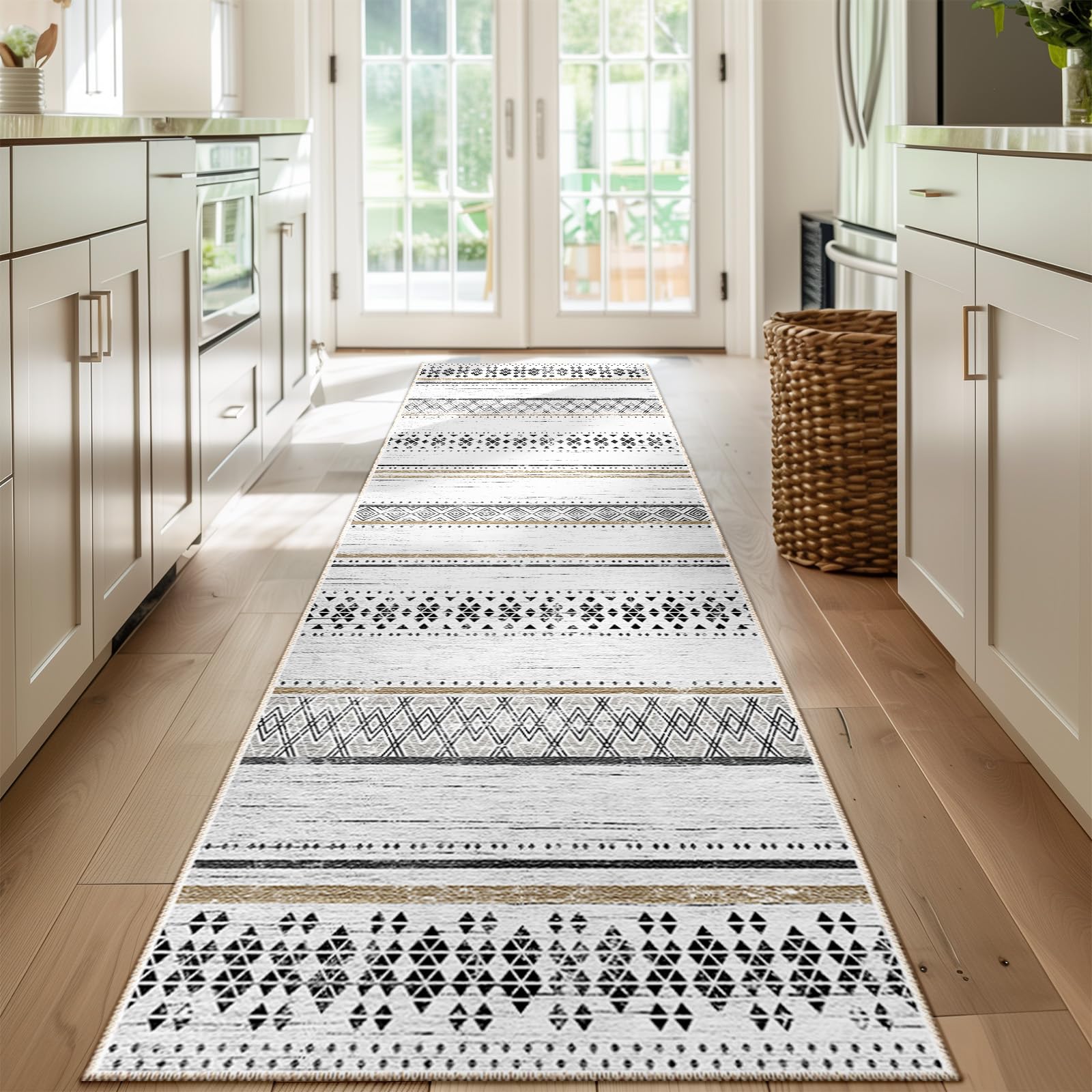 BESTSWEETIE 2x8 Hallway Runner Rugs Washable Rug Moroccan Farmhouse Neutral Geometric Low Pile Non-Slip Soft Rug for Entryway Be